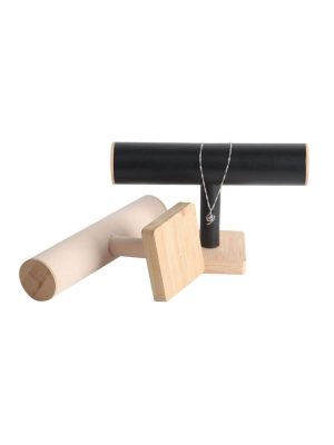 Alternative view of JD052-BL Bracelet Display Bar - Bamboo Wood & Black Imitation Leather
